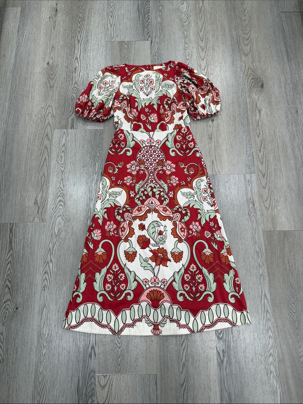 Mestiza New York Red Floral Puff-Sleeve Midi Dress